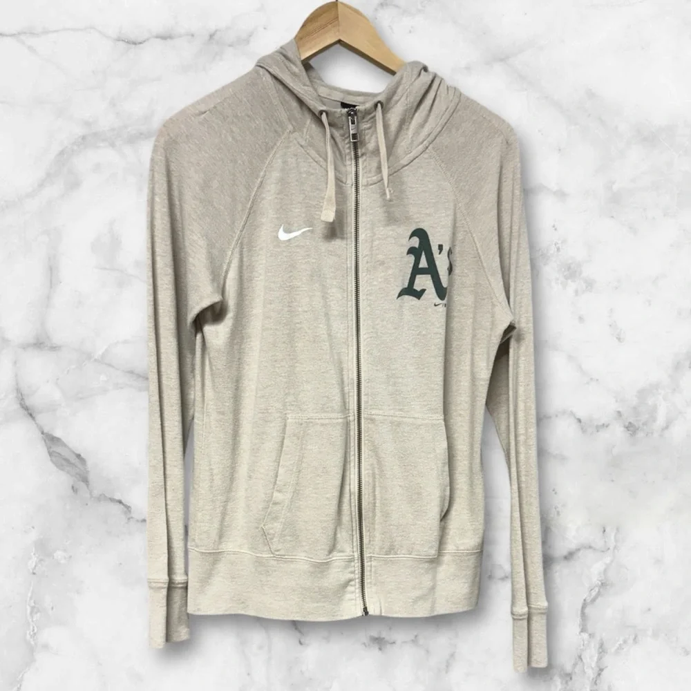 Nike A’s Light Tan Zip-Up Hoodie with Logo medium